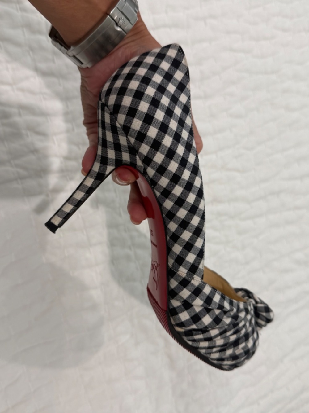 Christian Louboutin Black Gingham Peep Toe Heels 37 EU - Picture 9 of 9